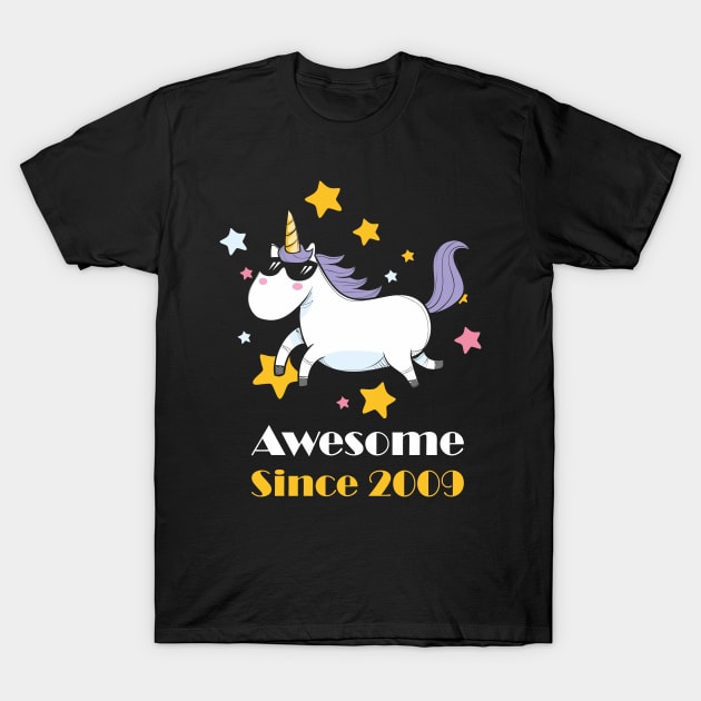 Awesome Since 2009 Cool Unicorn with Sunglasses T-Shirt by ArtedPool